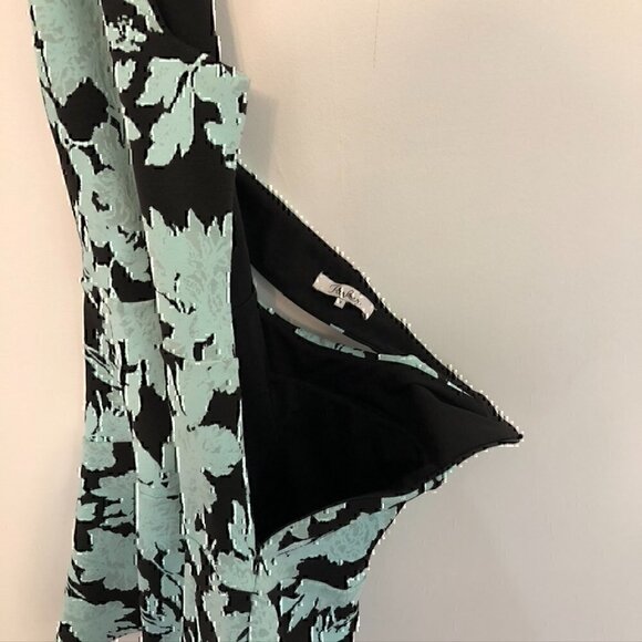 PARKER Leona Dress Aqua Blue Black Jacquard Textured Floral Halter Cutout Back S - Picture 6 of 12